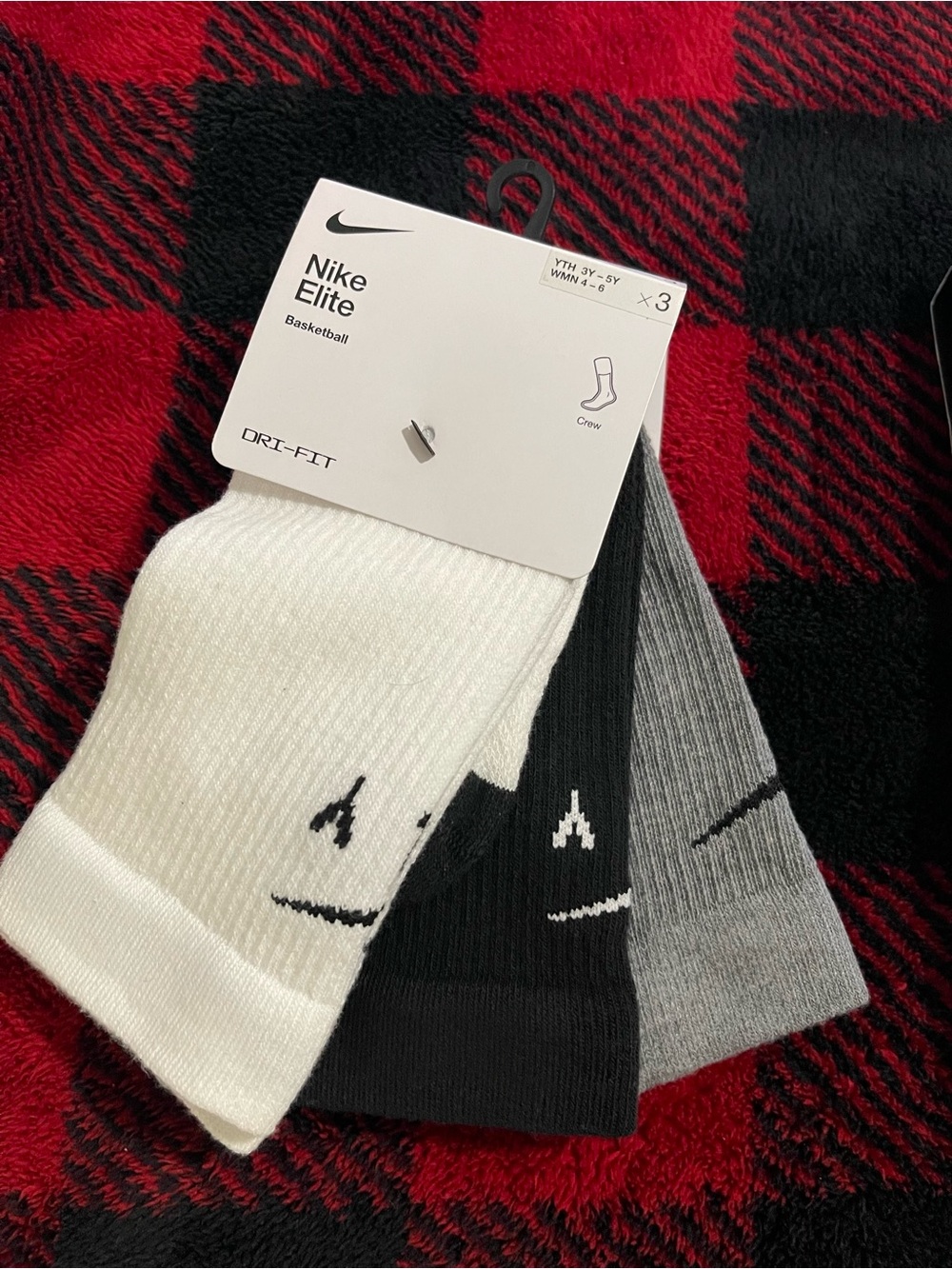 Nike Elite Crew Socks - White, Black & Gray (3-Pack) boys